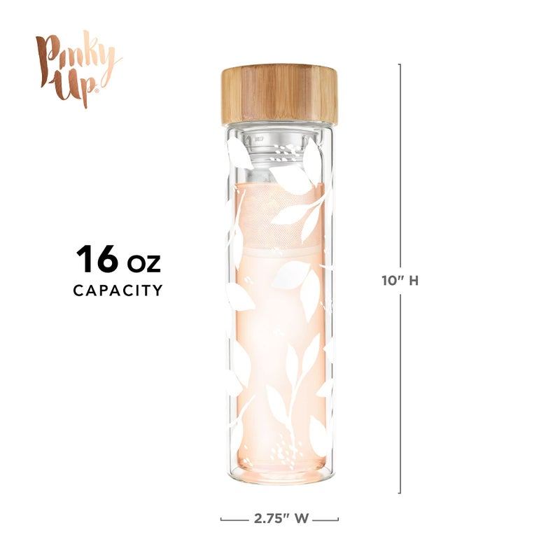 Pinky Up Blair Travel Tea Infuser Mug, Double Walled Insulated Travel Tumbler with Loose Leaf Tea Strainer, Travel Coffee Mug, Keeps Drinks Hot or Cold, 16 oz, White Leaf - Image 4